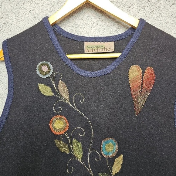 Artclothes Jennifer Sly Kirk Wool Vest Women's S M Black Floral Heart Embroidery - Picture 2 of 11
